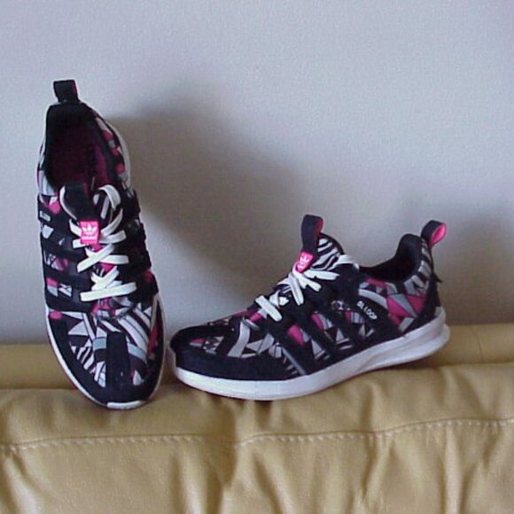 ADIDAS SL LOOP RUNNER Sneaker Athletic Shoes Size 8.5 Black/Pink/Gray Graffiti - Picture 2 of 7